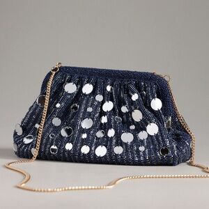 Anthropology mirror beaded clutch in Navy